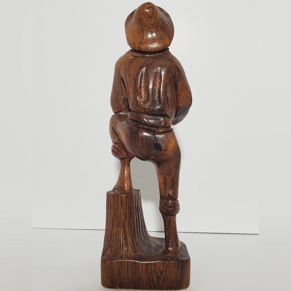 Vintage Exquisite Wood Handcarved Sculpture of a Cowboy with a Harmonica - Picture 4 of 10